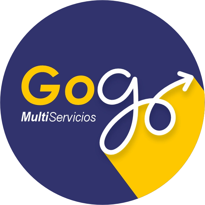Logosímbolo de GoGo Multiservicios en azul marino, amarillo y blanco